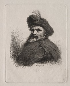 Popiersie mężczyzny w futrzanej czapce autorstwa Giuseppe Longhi