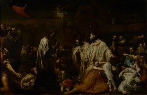 Błogosławiony Bernard Tolomei wstawiający się za ustaniem zarazy w Sienie, ok. 1735 (olej na miedzi) autorstwa Giuseppe Maria Crespi