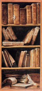 Biblioteka Still Life z książkami muzycznymi. Obraz Giuseppe Marii Crespi dit lo Spagnolo (Hiszpana) (1665-1747) 1715 Bolonia, Konserwatorium Muzyczne