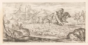 Polyphemus achtervolgt de vloot van Aeneas Tutaj Polifem jest obecny, okropny, kroczy przez równinę (tytuł na obiekcie) Omzwervingen van Aeneas (tytuł serii) L
