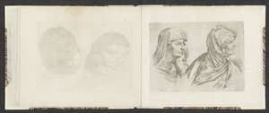 Po prawej dwa popiersia starszych kobiet Przykłady rysunków (tytuł serii) Mitelli intaglio (tytuł serii) autorstwa Giuseppe Maria Mitelli