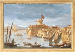 Widok na port Livorno, Giuseppe Maria Terreni, ilustracja