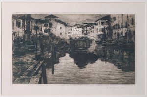 Kanał Targu Rybnego w Chioggia (akwaforta na białym papierze)
