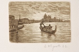 Gondolier (akwaforta i akwatinta na białym papierze) autorstwa Giuseppe Miti Zanetti