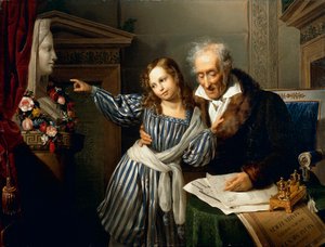 Stary człowiek wskazujący Herm Marii Luigii swojej wnuczce, Giuseppe Molteni, ok. 1830, olej na płótnie