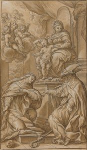 Madonna z Dzieciątkiem na tronie adorowana przez dwóch świętych autorstwa Giuseppe Nicola Nasini