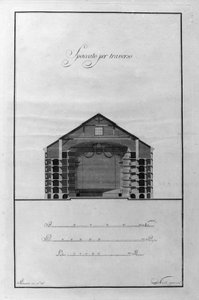 Puchar architektoniczny Teatru La Scala Giuseppe Piermarini (1734-1808) około 1776-1778 Mediolan, Włochy (Architektura przekrojowy rysunek teatru alla Scala Piermarini, Mediolan, Włochy) Grawerowanie autorstwa Giuseppe Piermarini