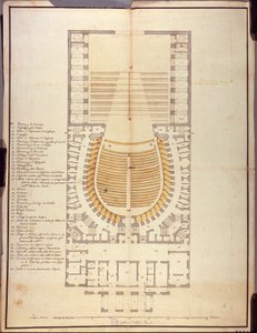 Oryginalny rysunek architektury wnętrz Teatro alla Scala autorstwa Giuseppe Piermarini