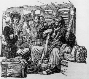 Tartarin w karetce dla Tartarin on the Alps, Alphonse Daudet, Mediolan autorstwa Giuseppe Porcheddu