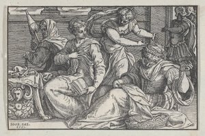 Lukrecja uczy córki robótek ręcznych, 1557. autorstwa Giuseppe Porta