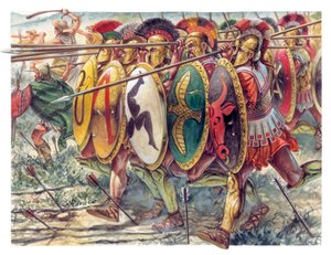 Starożytna Grecja: hoplici, piechota ciężkozbrojna - Starożytna Grecja: hoplici - Ilustracja autorstwa Giuseppe Rava autorstwa Giuseppe Rava