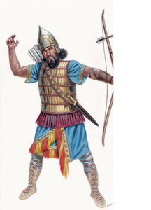 Antyk: Ciężki łucznik z Asyrii - Asyryjski ciężki łucznik - Ilustracja autorstwa Giuseppe Rava autorstwa Giuseppe Rava