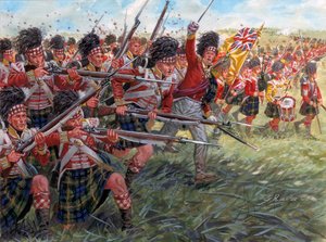 Pierwsze Imperium: Szarża szkockiej piechoty w bitwie pod Waterloo autorstwa Giuseppe Rava