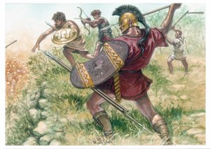 Królestwo Macedonii: żołnierze lekkiej piechoty - Macedonia (starożytne królestwo): żołnierze lekkiej piechoty - Ilustracja autorstwa Giuseppe Rava autorstwa Giuseppe Rava