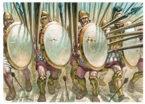 Królestwo Macedonii: szarża macedońskich falangitów - Szarża macedońskich falangitów - Ilustracja autorstwa Giuseppe Ravy autorstwa Giuseppe Rava