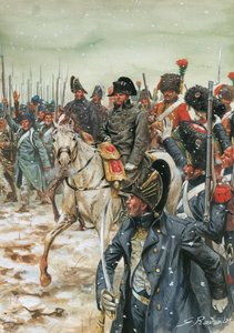Niech żyje cesarz! Cesarz Napoleon I (1769-1821) na koniu otacza swoją armię podczas kampanii francuskiej w styczniu 1814 roku" - Wojna Szóstej Koalicji, bitwy we Francji, cesarz Napoleon I otoczony przez swoją armię podczas kampanii francuskiej - Ilustrac autorstwa Giuseppe Rava