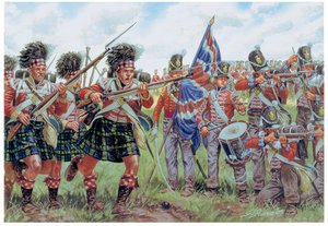 Wojny napoleońskie: Szkoccy i brytyjscy żołnierze w bitwie pod Waterloo 18 czerwca 1815 r. Ilustracja Giuseppe Rava autorstwa Giuseppe Rava