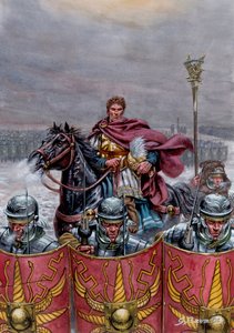 Rzymski antyk: Armia rzymska w pobliżu muru Hadriana w Szkocji, II wiek n.e. - Ilustracja Giuseppe Rava autorstwa Giuseppe Rava