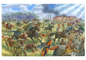 Rzymska kawaleria walczy z armią Franków autorstwa Giuseppe Rava