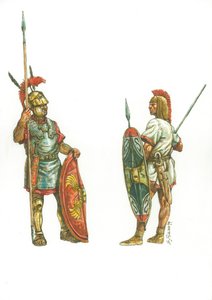 Rzymski triarius i latynoski żołnierz piłkarski Hannibala autorstwa Giuseppe Rava