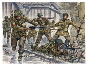 II wojna światowa: angielscy spadochroniarze o pseudonimie "Czerwone Diabły" podczas operacji Market Garden w Holandii we wrześniu 1944 r. - II wojna światowa: Operacja Market Garden, brytyjscy spadochroniarze znani jako czerwone diabły, we wrześniu 1944 r autorstwa Giuseppe Rava