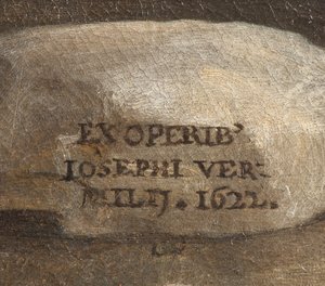Sygnatura artysty, szopka, detal, 1622