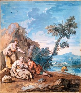 Trzech chłopów odpoczywających na brzegu rzeki, ok. 1750 r.
