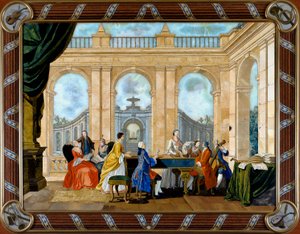 Panel w intarsji Pietre Dure przedstawiający muzykę