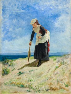 Kobieta na plaży, ok. 1875 (olej na płótnie) autorstwa Giuseppe or Joseph de Nittis