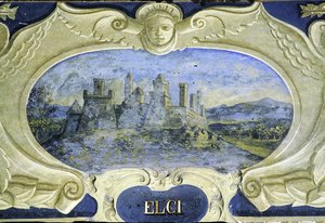 Elci, z serii kartuszów przedstawiających wizerunki rezydencji hrabiego Pannochieschi d