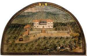 Willa „La Peggio” autorstwa Giusto Utensa (XVI wiek). Mężczyźni grający w piłkę. Muzeum Florencji, takie jakie było. Florencja.