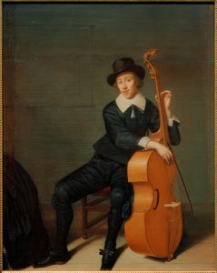 Portret siedzącego muzyka z violą da gamba autorstwa Godaert Kamper