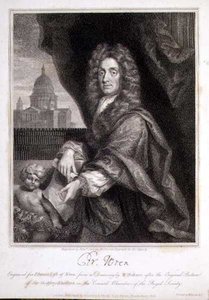 Portret Christophera Wrena wygrawerowany do „Życia strzyżyka” Elme autorstwa Godfrey (after) Kneller