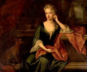 Dama z psem i papugą, XVII w. autorstwa Godfrey Kneller