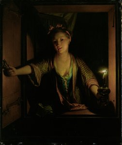 Dziewczyna w oknie (olej na płycie) autorstwa Godfried Schalcken