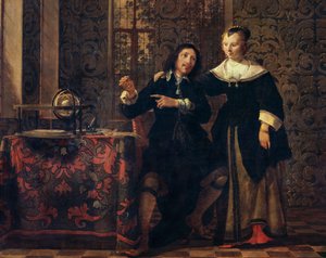Astronom i jego żona, obraz Gonzalesa Coquesa (1614–1684), olej na desce, 405x505 cm