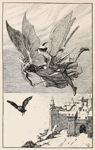 Towarzysz podróży poleciał za nią, z Bajek Hansa Andersona, pub 1919. autorstwa Gordon Browne