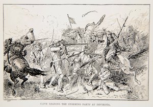 Clive prowadzący imprezę szturmową w Devikota, ilustracja z „With Clive in India, czyli początki imperium” autorstwa G.A. Henty, wyd. Londyn, 1884 autorstwa Gordon Frederick Browne