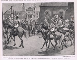 Powrót generała Iana Hamiltona do Pretorii: jego siły maszerujące obok Lorda Robertsa 30 lipca 1900 r autorstwa Gordon Frederick Browne