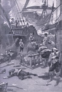 Bitwa pod Camperdown 29-31 lipca 1653, ilustracja z brytyjskich bitew na lądzie i morzu, 1915 autorstwa Gordon Frederick Browne