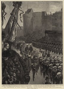 Procesja na High Street, Windsor, Bluejackets ciągnący Gun-Carriage autorstwa Gordon Frederick Browne
