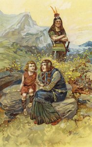 Więźniarka i jej syn Olaf siedzieli w porannym słońcu (chromolitho) autorstwa Gordon Frederick Browne