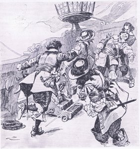 Śmierć von Trompa 31 lipca 1653, ilustracja z brytyjskich bitew na lądzie i morzu, 1915 autorstwa Gordon Frederick Browne