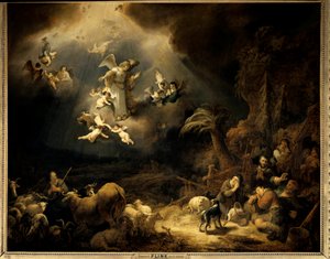 Ogłoszenie dla pasterzy Obraz Govaerta Flinka (1615-1660) (ec.flam.) 1639 nd. 1,6x1,96 m Paryż, Muzeum Luwru.
