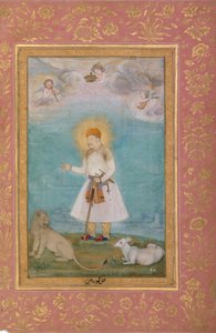 Akbar With Lion and Calf, Folio z albumu Shah Jahan, verso: ca. 1630, prosto: ca. 1530-50