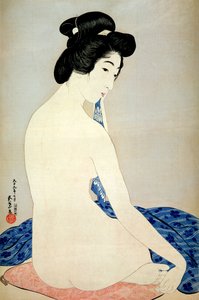 Kobieta po kąpieli, wyd. Shosaburo Watanabe, 1920, (kolorowy drzeworyt) autorstwa Goyo Hashiguchi