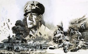 Douglas MacArthur ze scenami lądowania w D-Day autorstwa Graham Coton