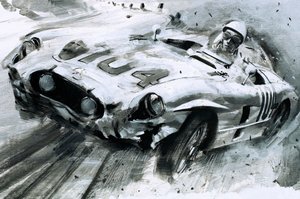 Stirling Moss (gwasz na papierze) autorstwa Graham Coton