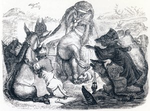 Zwierzęta chore na zarazę - Bajki La Fontaine autorstwa Grandville