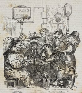 Bestie siedzące w lodziarni, litografia Giovanniego Marianiego według karykatury Jean-Jacquesa Grandville